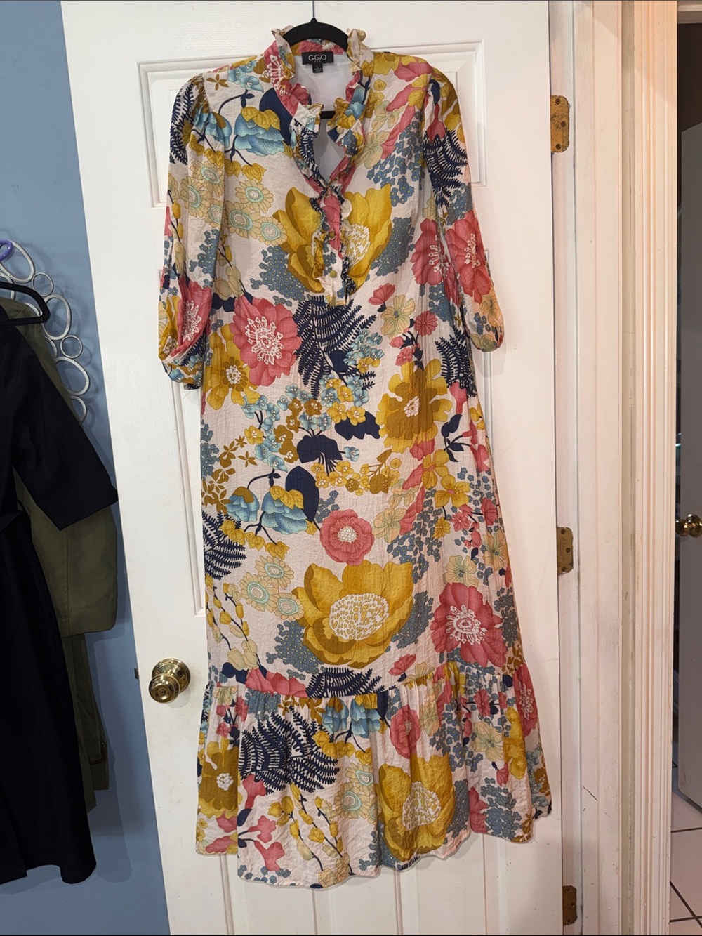 GGO Floral Ruffle Maxi Dress in Yellow, Pink & Blue - Picture 3 of 8